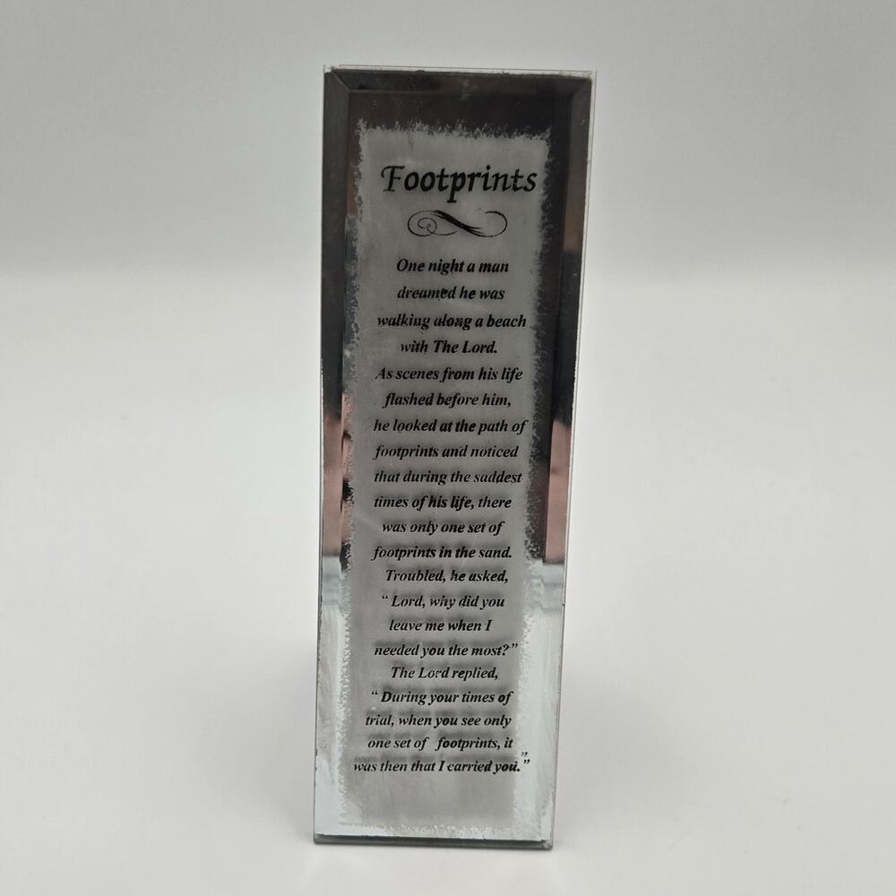 Footprints in the Sand Poem Mirror Easel Fold Back Inspirational Christian Decor
